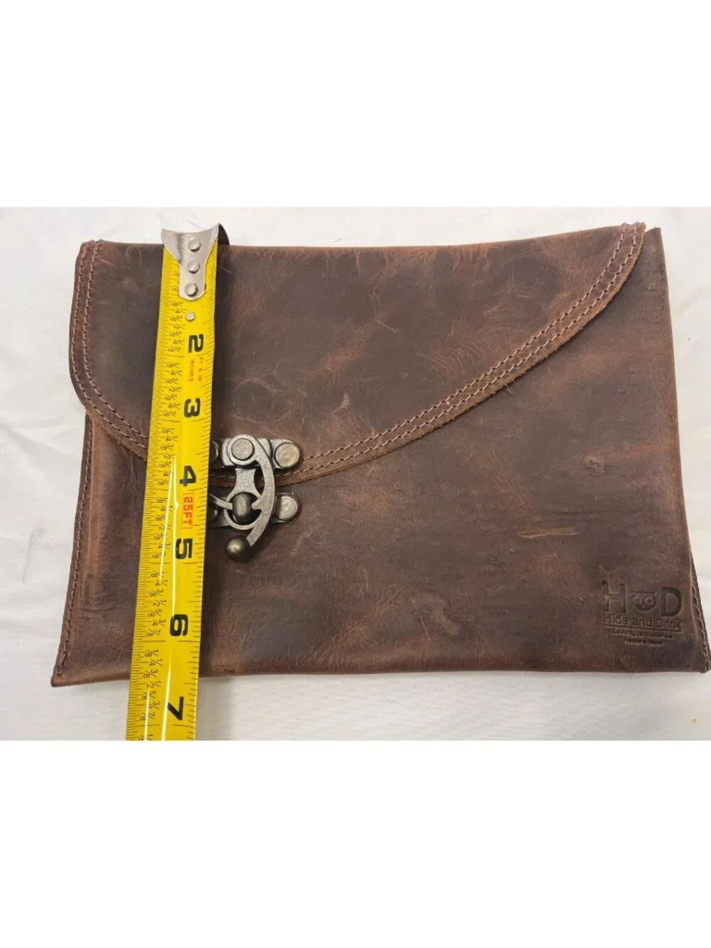 Hide & Drink Brown Full Grain Leather Envelope Clutch Handmade